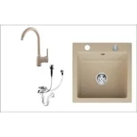 Faizee Möbel Granitspüle Granitspüle Küchenspüle inkl. Siphon & Armatur Beige 48x50cm