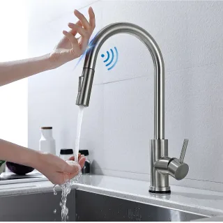 AGSIVO Smart Touch Kitchen Sink Faucet 360 ° Rotation with Pull Down Sprayer Motion Sensor Cold Hot Mixed Tap SUS 304 St