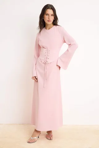 Rosa, flaches, langes, schickes/abendliches A-Linien-Kleid für Damen