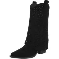 Ital-Design Moderne Damen-Stiefel mit Ausstanzungen für Alltag und Freizeit Westernstiefel (91117033) Blockabsatz Stiefel in Schwarz