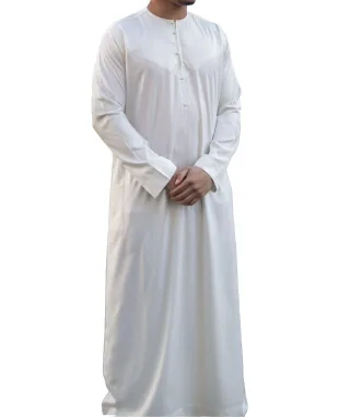 Cremebeige Thobe-Robe für Herren aus Satin, emiratische islamische Jubba Eid, normale Passform
