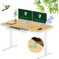 FLEXISPOT Schreibtisch Höhenverstellbarer Schreibtisch MIT Schubladen (mit kabellosem Laden, 4 Memory-Tasten, Schublade & Kabelmanagement), Doppelmotor, 3-stufige Beine, 140x70cm Bambusplatte, einfache Montage