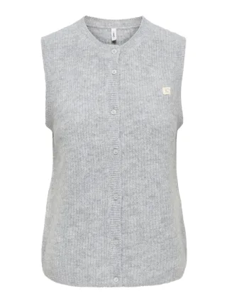 ONLY - ONLVIGGA SL O-NECK BADGE BUTTON VEST KNT Light Grey Melange - Gr. - M