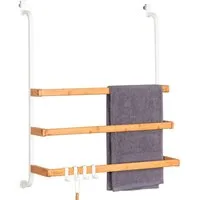 eluno Hängeregal Handtuchhalter für die Glasduschwand aus Metall und Bambus