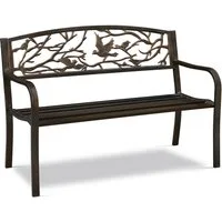 Yaheetech Gartenbank aus Pulverbeschichtetem Metall mit Vogelmuster im Vintage-Stil, 3-Sitzer-Metallbank für Garten/Terrasse/Balkon