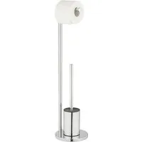 WENKO WC-Garnitur Modell Ferla, Standgarnitur aus Edelstahl, mit WC-Papierrollenhalter und Klobürste