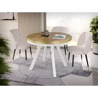 WFL GROUP Esstisch Lume Weiß ausziehbar rund modern mit weißen Holzbeinen (MADE IN EU, erhältlich in 3 Größen – 90/100/100 cm, ausziehbar auf 170/150/200 cm), platzsparender Tisch für kleine Küche, Esszimmer oder Wohnzimmer