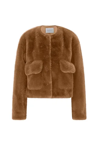 Rich & Royal - Boxy Faux Fur Jacket Collarless hazel - Gr. - 34