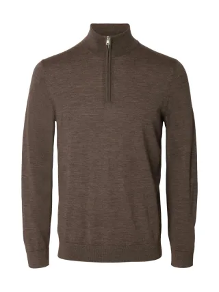 selected men - Strickpullover mit Zipper braun - Gr. - S