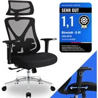 Hoolamyie Bürostuhl, Ergonomischer Schreibtischstuhl 200 kg, individuell anpassbar (Drehstuhl mit extra großer 2D-Kopfstütze, Lordosenstütze, 3D-Armlehnen, Sitztiefenverstellung, Mesh-Rückenlehne, 7 cm Sitzkissen und arretierbarer Rückenlehne 90°/115