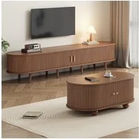 IDEASY Wohnzimmer-Set Ovaler TV-Schrank mit Couchtisch-Kombi & Stauraum