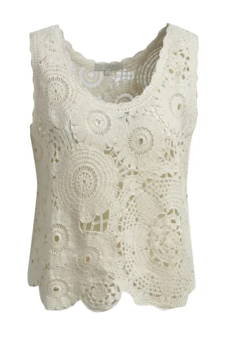 Milano Italy - crochet roundneck top sand - Gr. - S