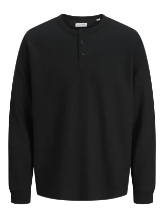 JACK&JONES - JJEDOVER HENLEY LS TEE SN Black - Gr. - M