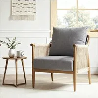 FLEXISPOT Loungesessel Gartenstuhl, Akzentstuhl handgeflochten AC3 (Boho Rattanstuhl mit atmungsaktivem Design Beige), Vielseitiger Indoor & Outdoor Gartenstuhl mit komfortablen Kissen