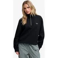 Superdry Sweatshirt SIGNATURE EMB HALF ZIP mit Stehkragen, aus Baumwolle und Polyester, Loose Fit, unifarben