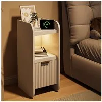 ADWOLT Nachttisch Nachtschrank mit Licht und Ladefunktion Beistelltisch (Set, 1-St., 2er Set), Schmal Beistelltisch mit 1 Schublade