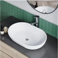 AQUALAVOS Waschbecken Aufsatzwaschbecken 60x42m Oval ohne Hahnloch & Überlauf für Bad/WC, Montage auf stabilen Platten, Waschtischen oder Unterschränken
