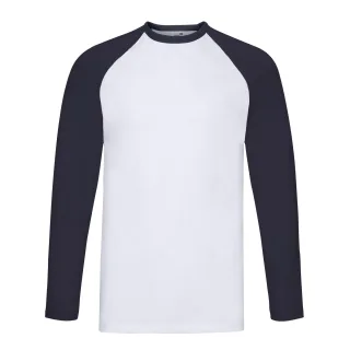Fruit of the Loom - T-Shirt für Herren/Damen Unisex - Baseball Langärmlig (Weiß/Marineblau)