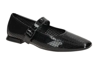 H?gl 0964 Schwarz Lackleder Ballerinas - Damen Halbschuhe Mary Jane Stil