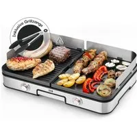Lebenlang Tischgrill 2400W Elektrogrill inkl. Grillzange & Spritzschutz, 2400,00 W, 2 wendbare Grillplatten glatt/gerippt,2 Temperaturregler, In-&Outdoor
