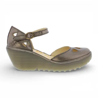 Fly London Damen-Keilsandalen „Yuna“ aus bronzebraunem Leder