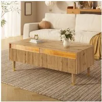 Merax Couchtisch Sofatisch Beistelltisch mit LED-Beleuchtung (1-St), Wohnzimmertisch mit 2 Schubladen & Massivholzbeinen, 110×50×40 cm