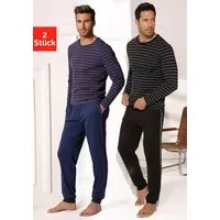 AUTHENTIC LE JOGGER Pyjama (Packung, 4 tlg., 2 Stück) Schlafanzug in langer Form mit garngefärbten Streifen