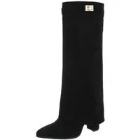 Ital-Design Elegante kniehohe Stiefelette mit Blockabsatz für Damen High-Heel-Stiefel (89852564) Blockabsatz Stiefel in Schwarz