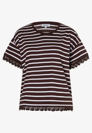 MORE & MORE - Streifenshirt mit Spitzenkante braun - Gr. - 42