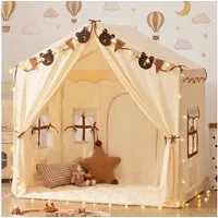 Insma Spielzelt 2 IN1 Kinderzelt Prinzessin Zelt mit Spielmatte, Sternenlicht,Wimpeln (130×89×130cm, Kinder Schlosszelt Spielhaus Betttunnel Bettzelt) mit 4 Fenstern und Tragetasche, für Indoor & Outdoor