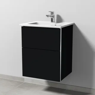 Sanipa 3way Keramik-Set Venticello Keramik-Waschtisch und Unterbau mit 2 Auszügen, Schwarz-Matt BS32008