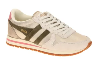 Gola CLB338NY Damen Sneaker Grau Gold Khaki Coral Pink - Echtleder - Gummisohle