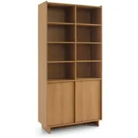 MOEBLO Bücherregal LILIE R98, in Eiche Caramel – hohes Standregal & Bücherregal mit offenen Fächern, 2 Türen und viel Stauraum im modernen Design, Bücherregal für das Büro Bücherregal für Dokumente Wohnbereich Wohnzimmer, (BxHxT): 98 x 201 x 39 cm