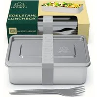 UMAMI Lunchbox mit Gabel & Verstellbarem Trenner, Mikrowellen Spülmaschinenfest, Edelstahl, Auslaufsicher für Erwachsene, Metall-Bento-Box