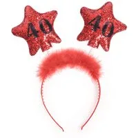 partydeco Haarreif, Haarreif mit schwingenden Glitzer Sternen für 40. Geburtstag Rot