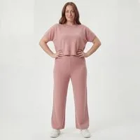 OriginalYou Loungeanzug Damen Feinstrick Set 2-teilig Strickhose mit Stretchbund Kurzarm Shirt One Size Passform 36–40 (36-38 Relaxed, 38-40 Regular)