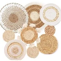FOUORTUNATE-BEE Wanddekoobjekt 9 Stück Boho-Wandkörbe, Dekoration zum Aufhängen, runde Wandkunst (für Bauernhaus-Wohnzimmer, Schlafzimmer, Küchendekorationen, 9 St)
