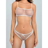 Orchibelle Set: Bustier Transparentes BH-Set mit Tupfenspitze – Sexy Dessous-Set für Damen (Set, 2-tlg., mit Slip) Komfortable Unterwäsche ohne Bügel – Reizwäsche für den Alltag