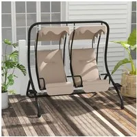 Outsunny Hollywoodschaukel mit Becherhalter, Sitzkissen, Sonnendach, belastbar bis 220kg, 2-Sitzer, mit Sonnendach, 2-Sitzer Gartenschaukel, 1 tlg., Schaukelbank, für Garten, Terrasse, 170 x 136 x 170 cm, Beige