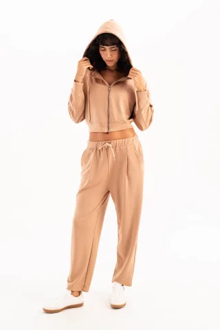 JUSTEVER Oversize Fit Jogginghose für Damen mit elastischem Bund, Tasche und entspanntem Schnitt in Nerz-Optik - Flex
