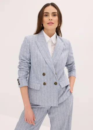bonprix Blazer mit Leinenanteil, blau, Gr.46, eleganter Blazer mit Leinenanteil, aus Leinen