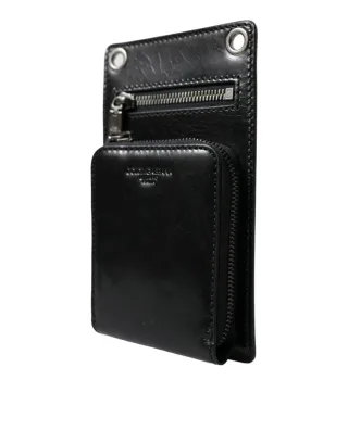 Dolce & Gabbana Geldbörse Schwarzes Pferdeleder Reißverschluss Logo Crossbody mit Handyfach