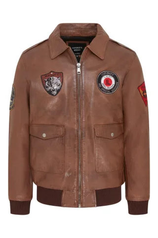 Herren-Bomberjacke aus hellbraunem Leder G-1 mit Fliegerkragen – Maverick