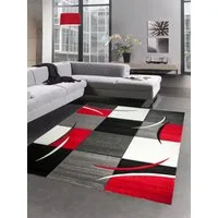 Carpetia Teppich Designer Teppich Wohnzimmerteppich karo rot grau creme schwarz, rechteckig, Höhe: 13 mm