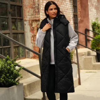 Lange isolierte Steppweste, Damen,  Schwarz, Polyester, by Lands' End