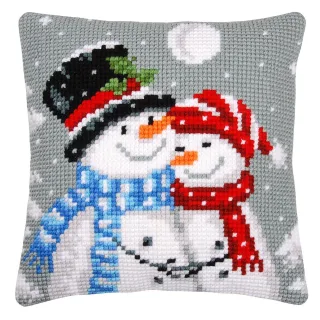 Kreuzstichkissen "Schneemann + Schneefrau"