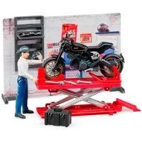 Bruder® Spielzeug-LKW bworld Motorrad-Werkstatt 62101 Motorrad, detailgetreue Scrambler Ducati Cafe Racer, mit Hebebühne, Stellfüße