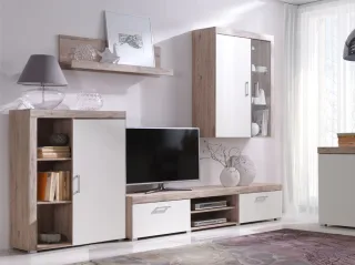 Wohnwand Schrankwand 4 tlg. YORK Sanremo-Creme mit LED-Beleuchtung