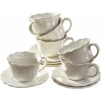 Mirabeau Geschirr-Set Tasse mit Unterteller 6er Set Mallevesse weiß, Steinzeug