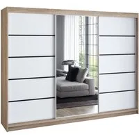A&J MöbelLand GmbH Schiebetürenschrank VILUNO mit 4 Schubladen und Spiegel (nur für kurze Zeit! TOP ANGEBOT! Geräumiger Schrank mit einer Breite von 200 cm und Spiegel, ideal zur Aufbewahrung von Kleidung und Accessoires. 4 Schubladen und viel Staura